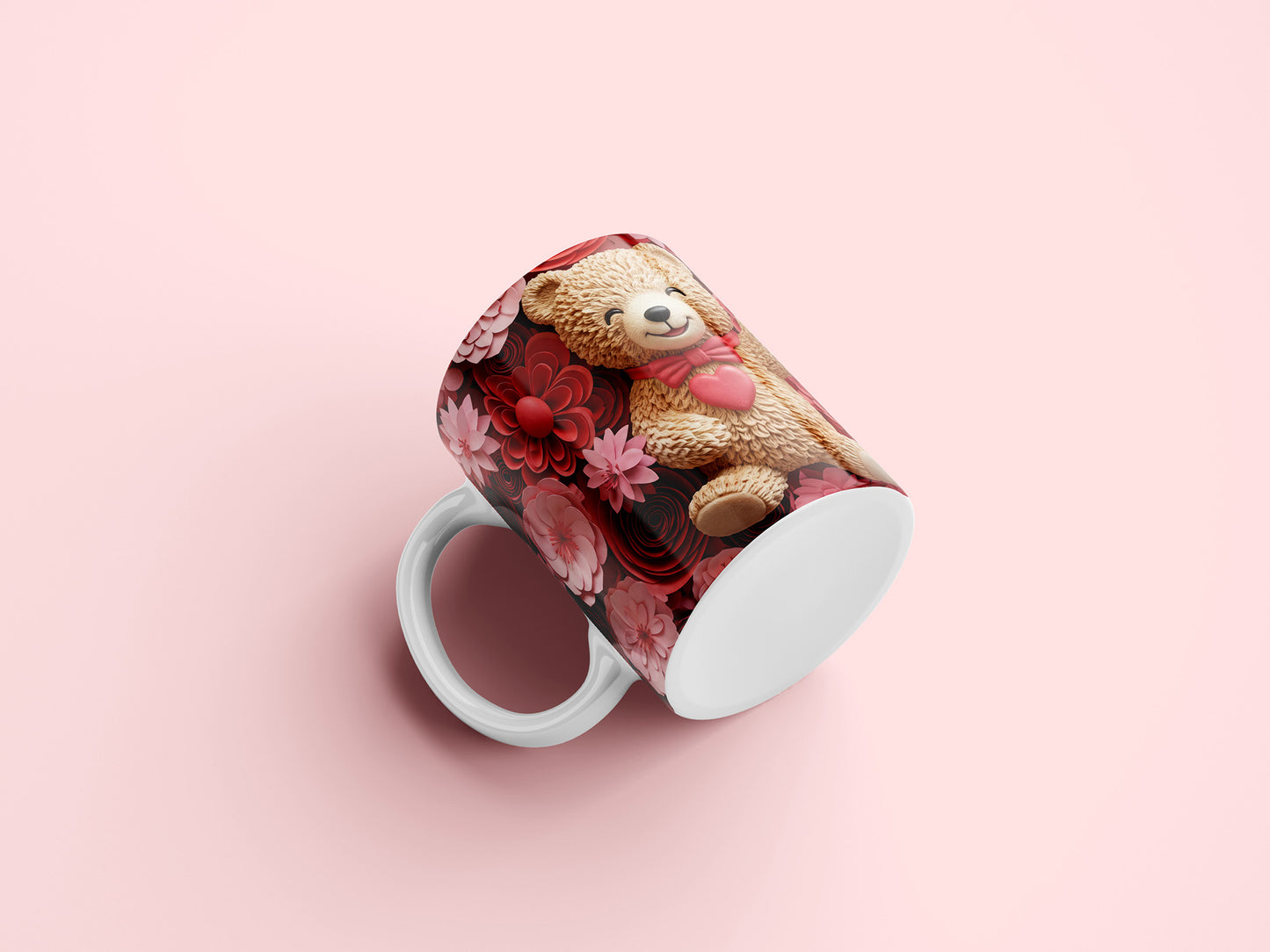 Teddy Bear Floral Valentine Mug Wrap PNG