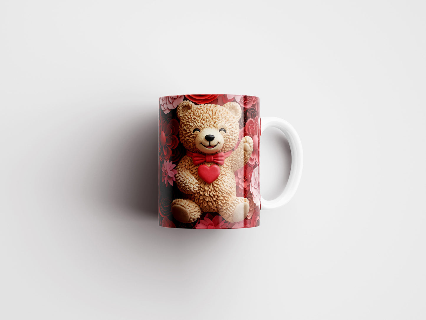 Teddy Bear Floral Valentine Mug Wrap PNG