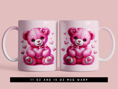 Teddy Bear Valentines Mug Wrap Design PNG
