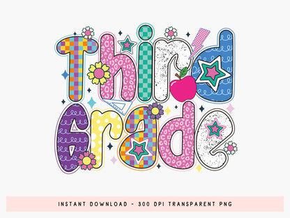 Third Grade, Back to School Preppy Sublimation
