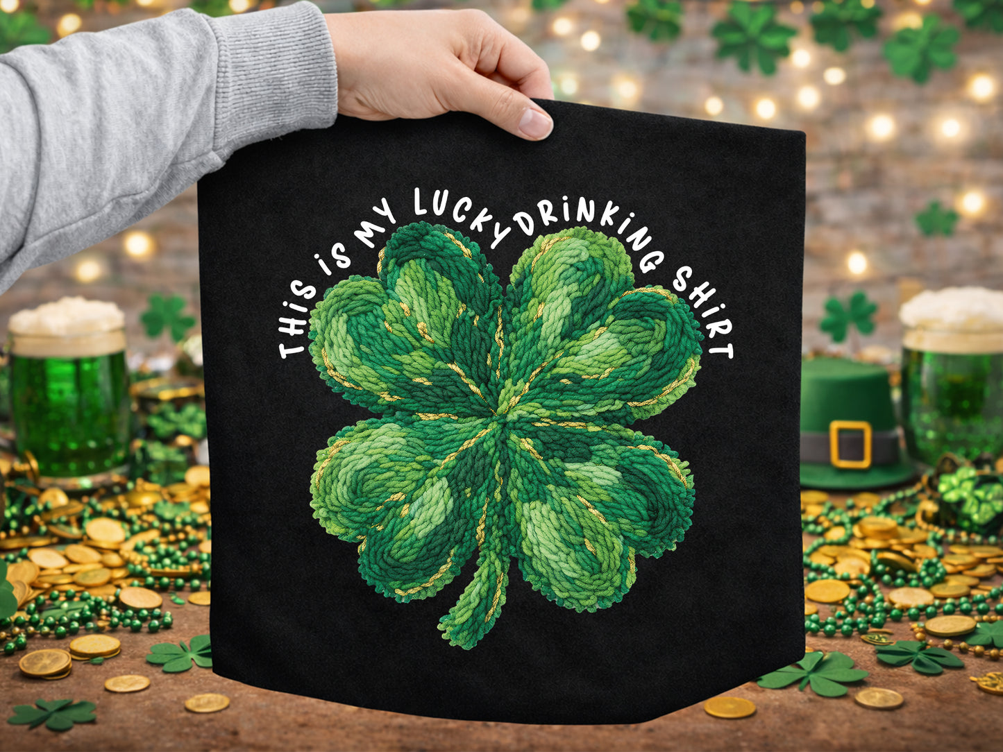 This is My Lucky Drinking Shirt, Faux Yarn St Patricks PNG