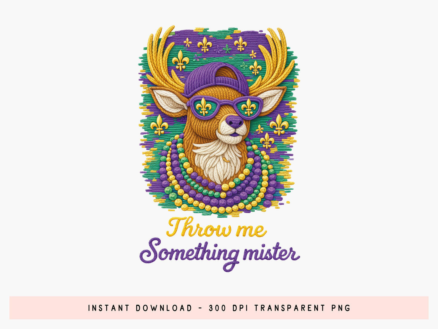Throw Me Something Mister, Faux Yarn Reindeer Mardi Gras PNG