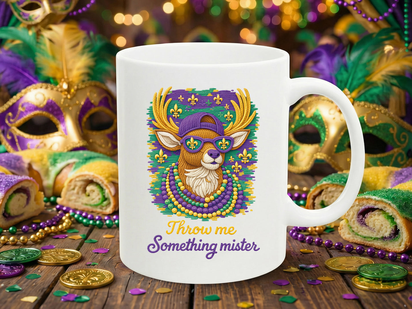 Throw Me Something Mister, Faux Yarn Reindeer Mardi Gras PNG
