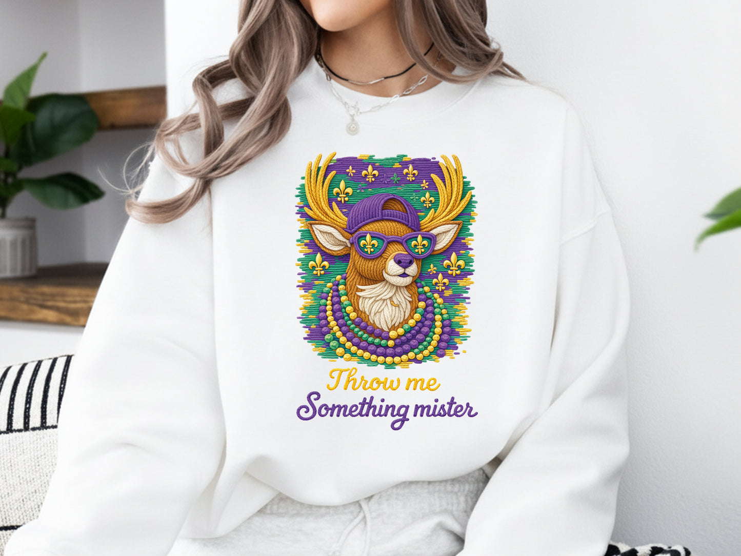 Throw Me Something Mister, Faux Yarn Reindeer Mardi Gras PNG