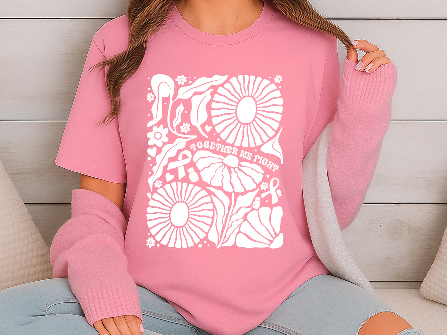 Together We Fight - Boho Floral Breast Cancer SVG