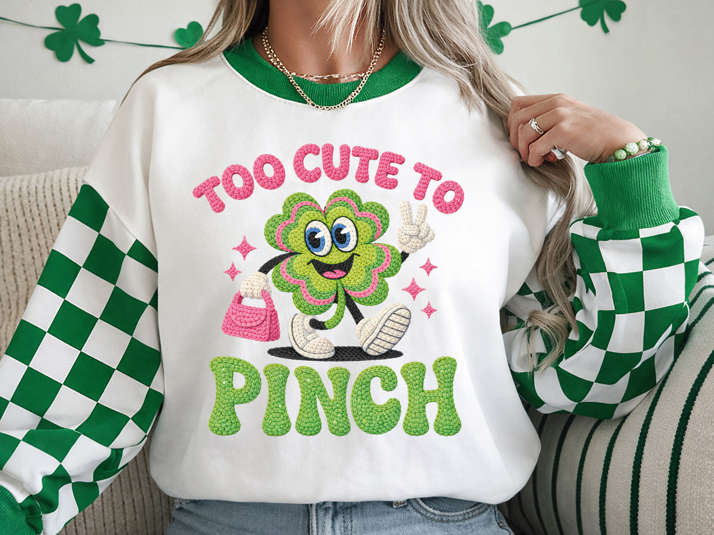 Too Cute To Pinch, Faux Yarn Knit St Patrick's PNG