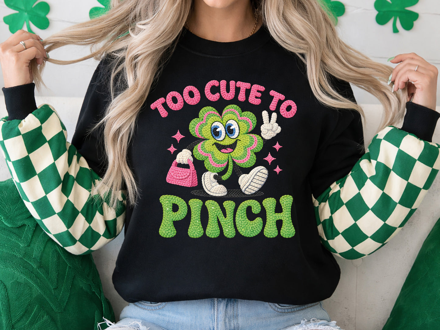 Too Cute To Pinch, Faux Yarn Knit St Patrick's PNG