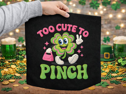 Too Cute To Pinch, Faux Yarn Knit St Patrick's PNG