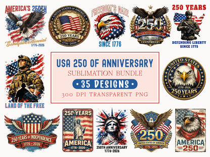 USA 250th Anniversary PNG Sublimation Bundle