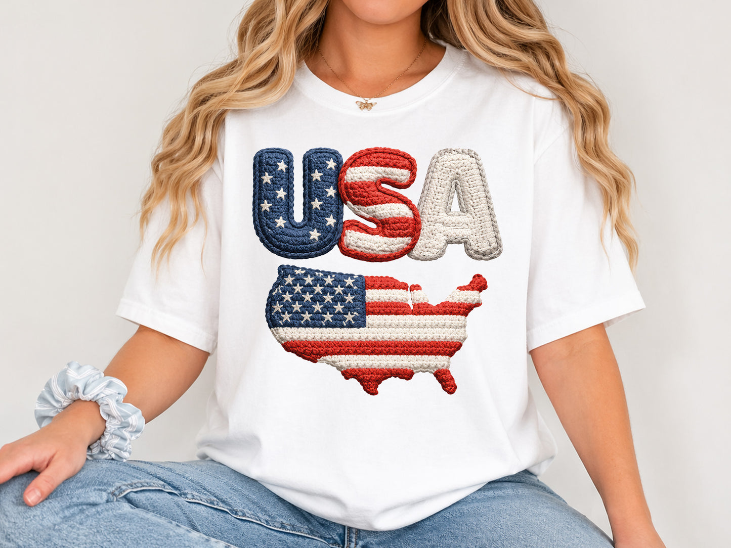 USA Map Faux Yarn PNG Sublimation