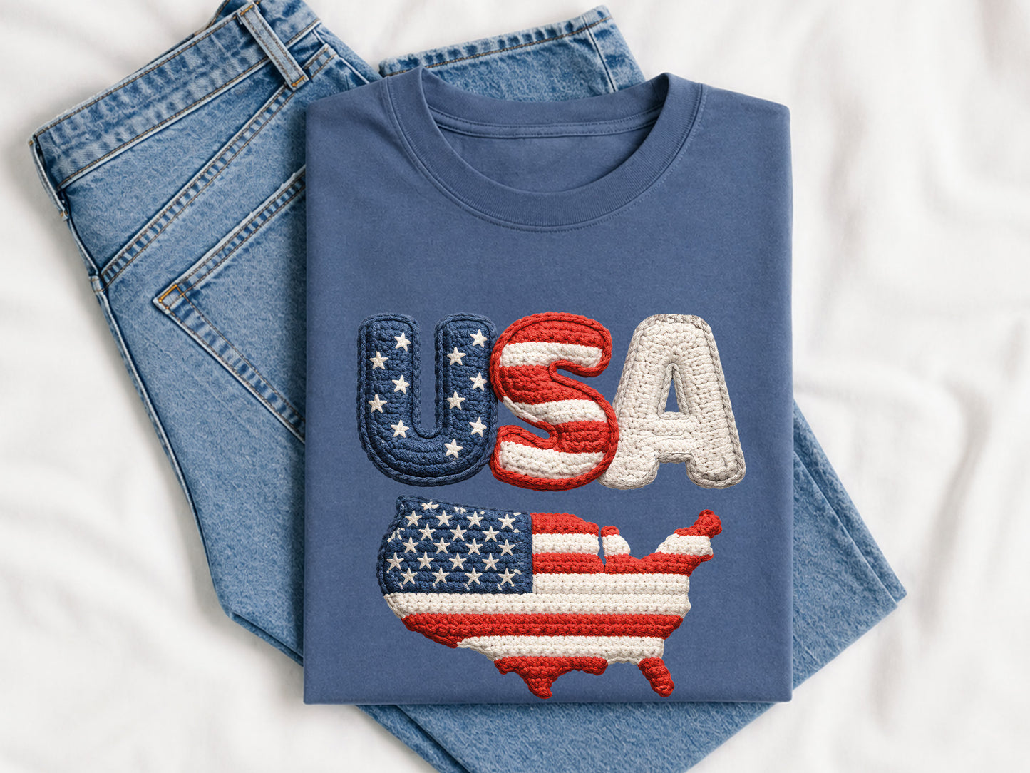 USA Map Faux Yarn PNG Sublimation