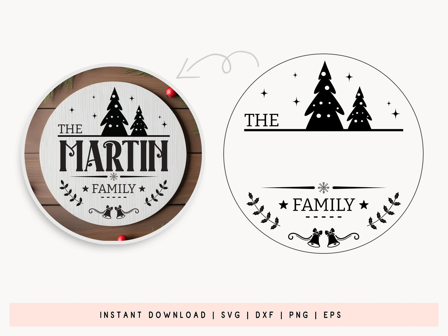 Unique Christmas Family Name Sign SVG Design