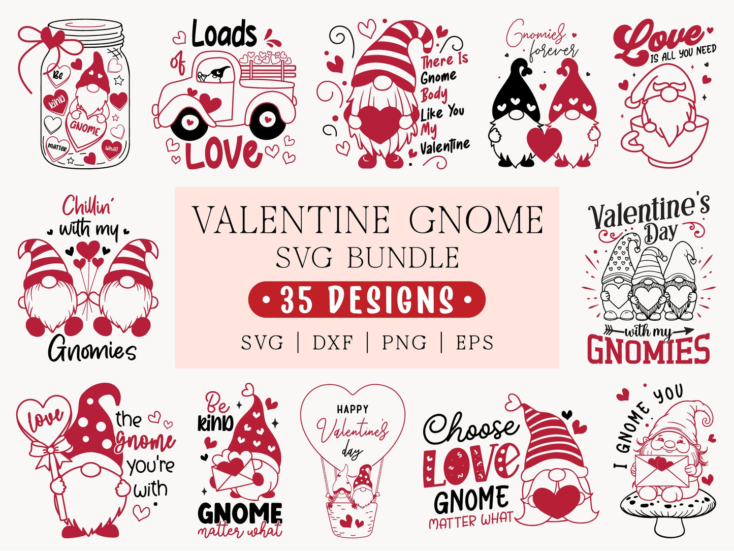 Valentine Gnome SVG PNG Bundle