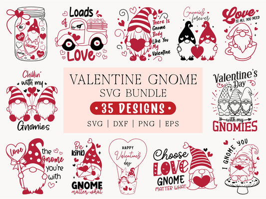 Valentine Gnome SVG PNG Bundle