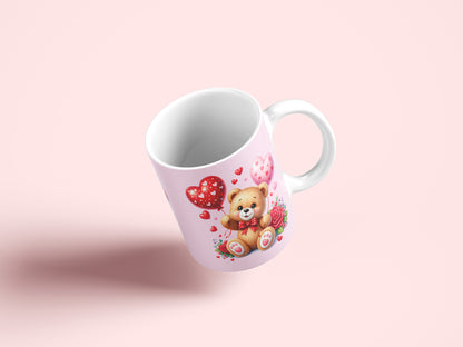 Valentine Teddy Bear Mug Wrap PNG Design