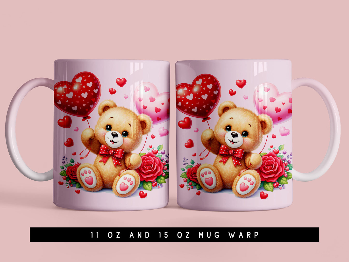 Valentine Teddy Bear Mug Wrap PNG Design