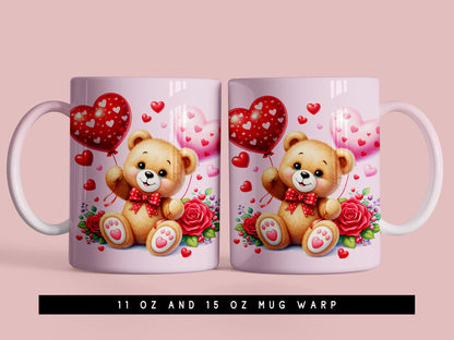 Valentine Teddy Bear Mug Wrap PNG Design