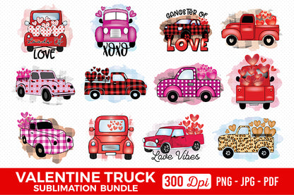 Valentine Truck Clipart Sublimation Bundle