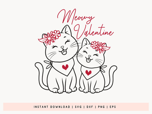 Valentines Cat SVG Cut File - Meowy Valentine