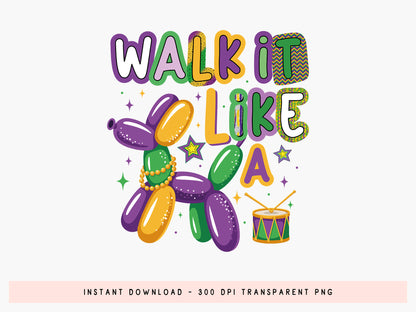 Walk It Like A Dog, Preppy Mardi Gras Sublimation PNG