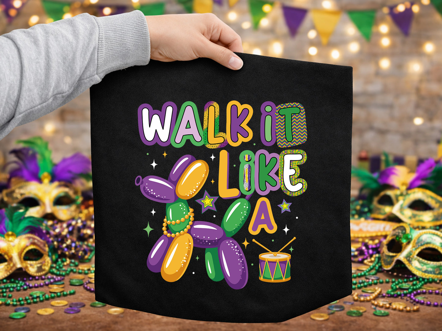 Walk It Like A Dog, Preppy Mardi Gras Sublimation PNG