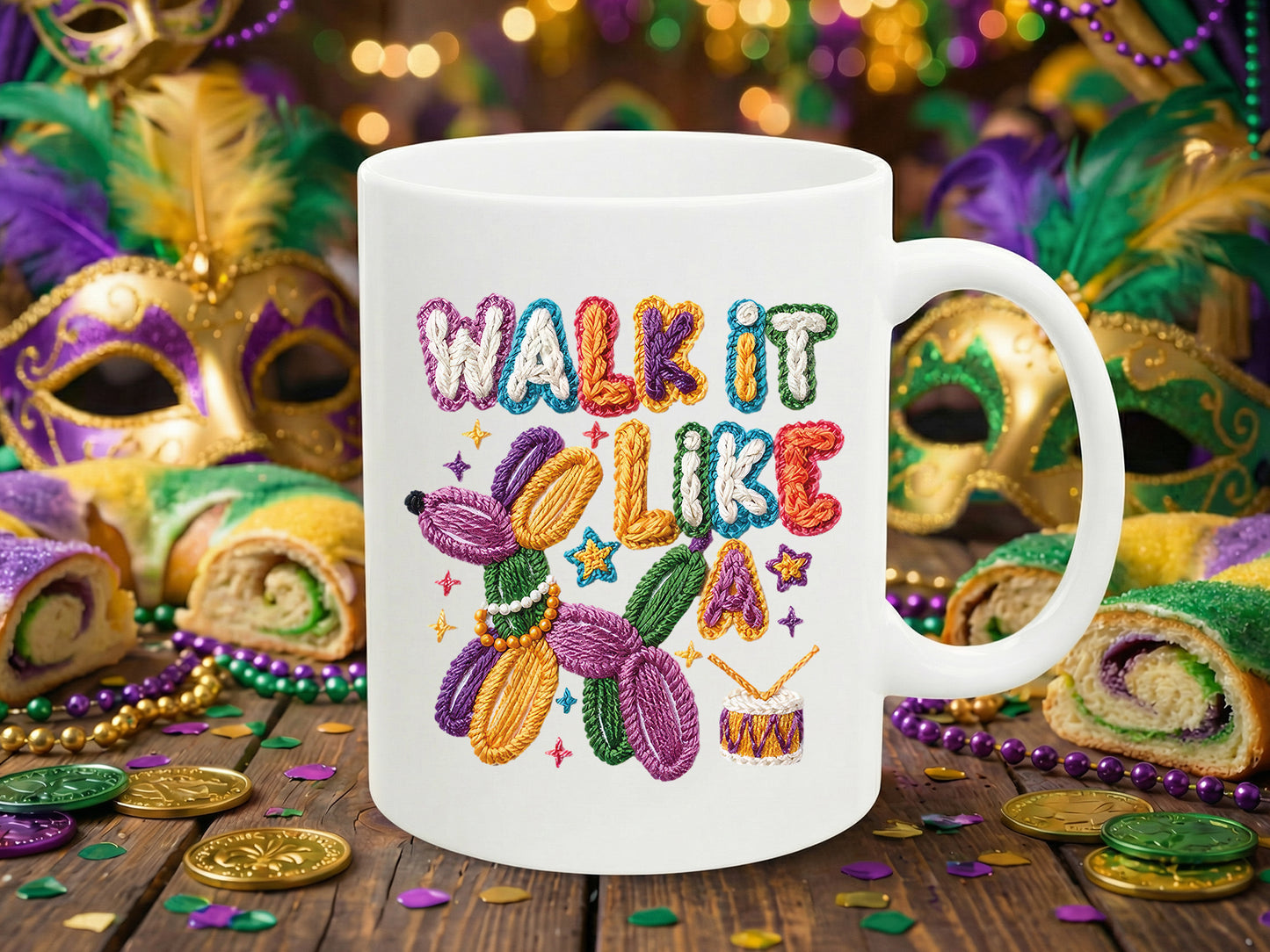 Walk It Like a Dog, Faux Yarn Mardi Gras Sublimation