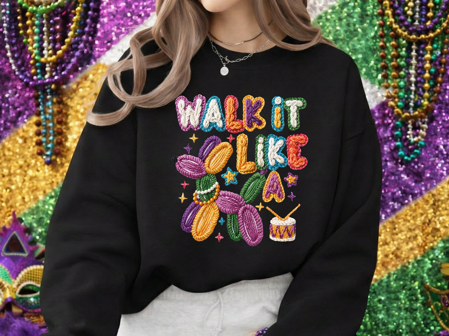 Walk It Like a Dog, Faux Yarn Mardi Gras Sublimation