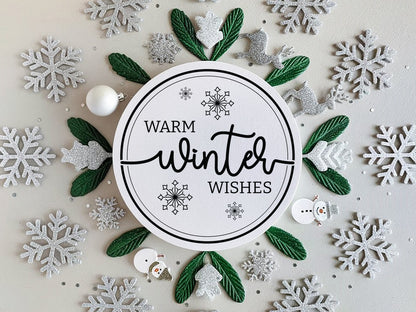 Warm Winter Wishes Round Sign SVG File