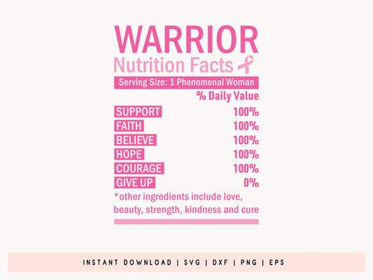 Warrior Nutrition Facts - Breast Cancer SVG File