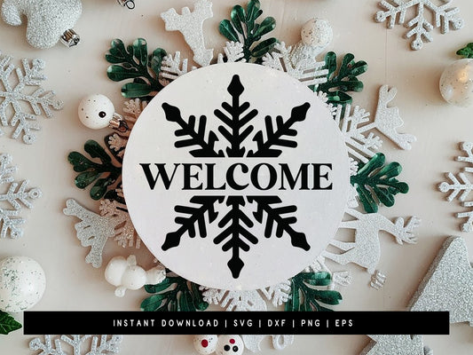 Welcome - Handmade Round Winter Sign SVG