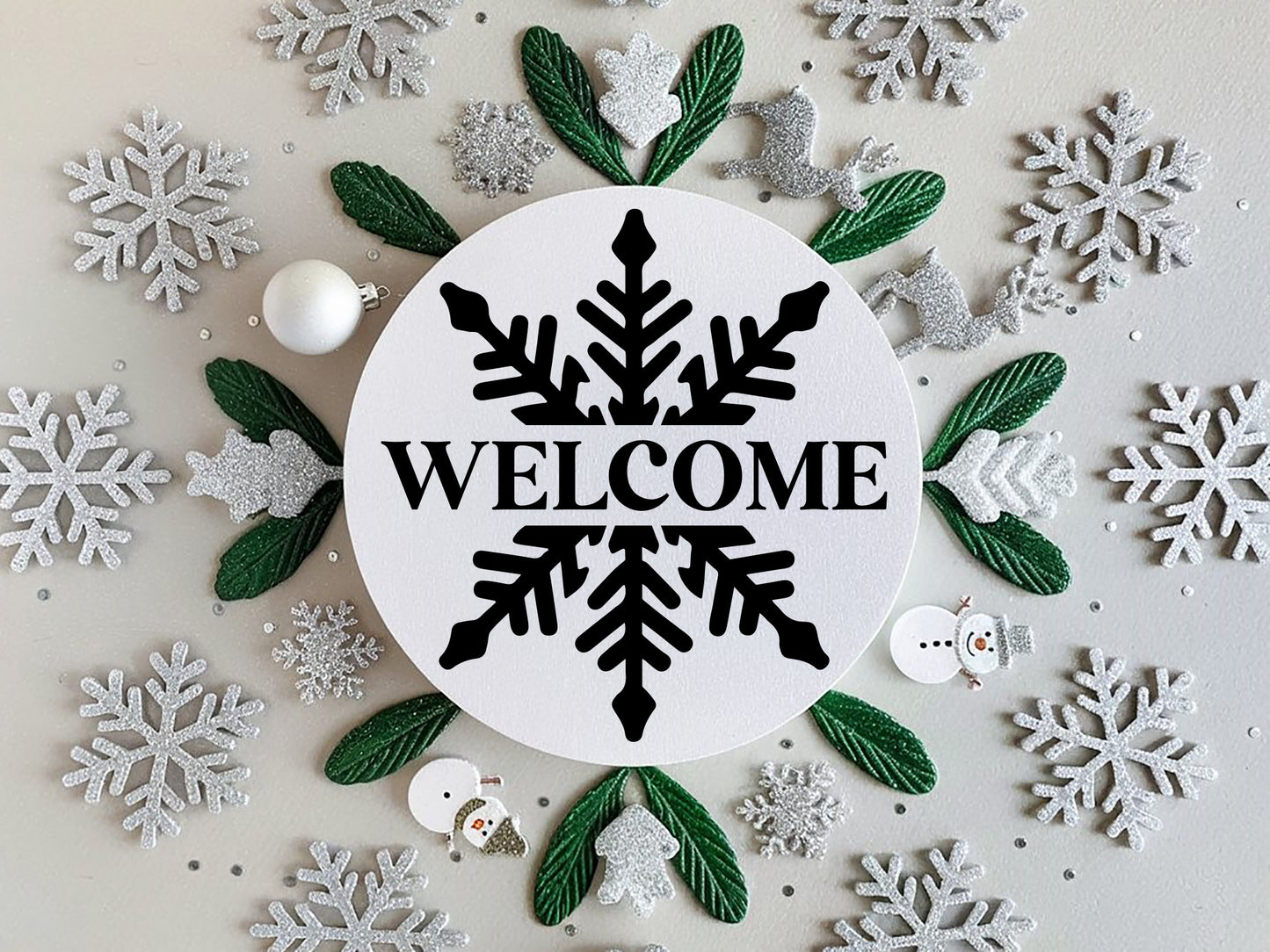 Welcome - Handmade Round Winter Sign SVG