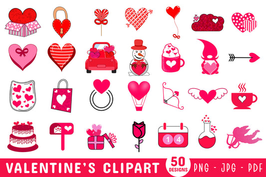 Whimsical Valentines Day Clipart PNG Bundle