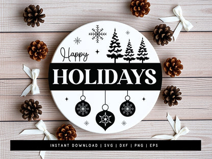 Winter Round Sign SVG - Happy Holidays