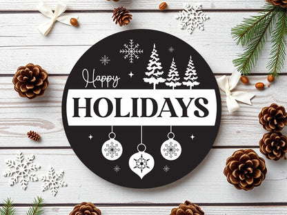 Winter Round Sign SVG - Happy Holidays