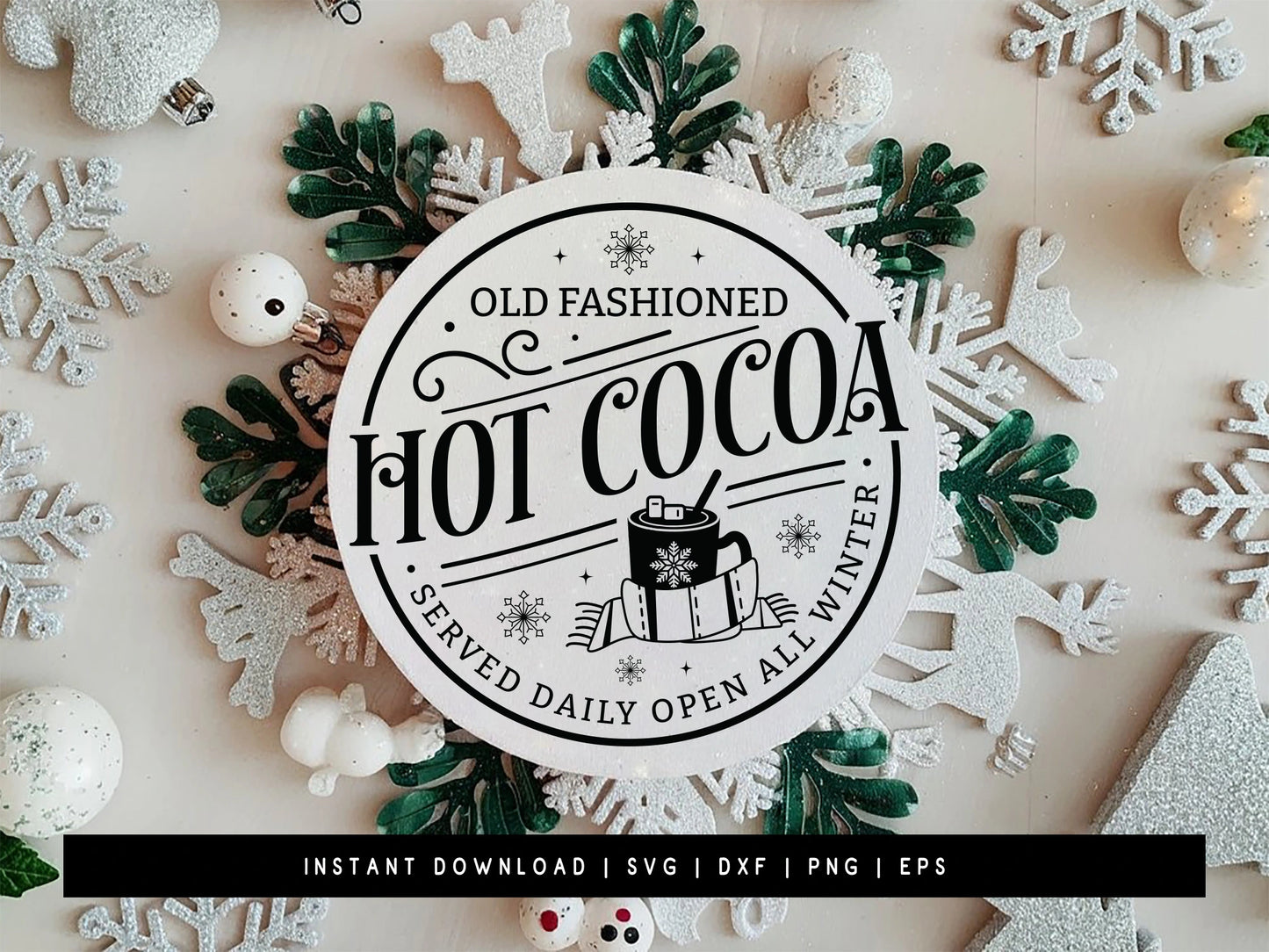 Winter Round Sign SVG - Old Fashioned Hot Cocoa