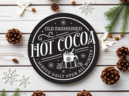 Winter Round Sign SVG - Old Fashioned Hot Cocoa