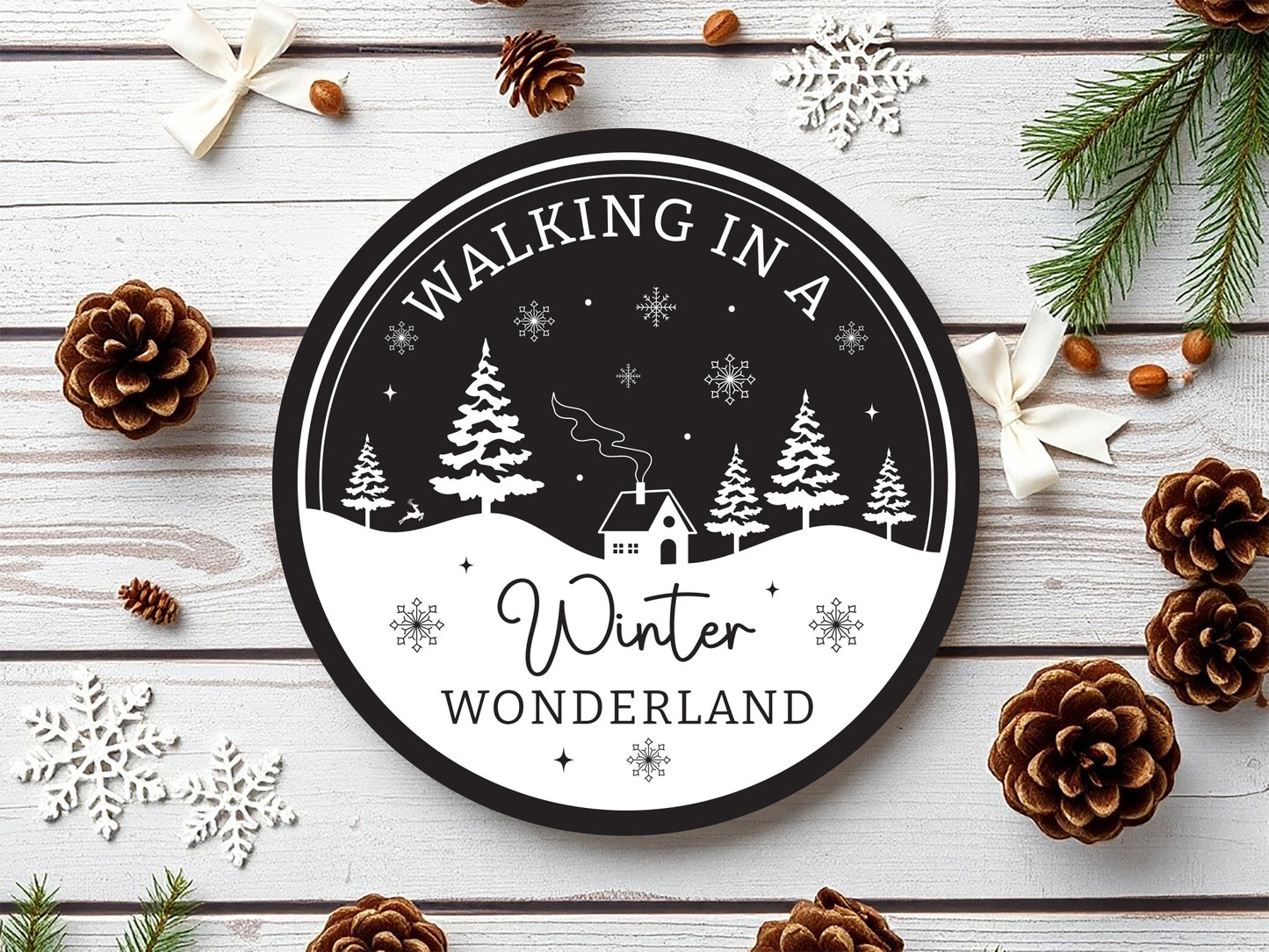 Walking in a Winter Wonderland Round Sign SVG