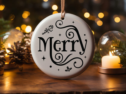 Wood Christmas Ornament SVG Cut File - Merry