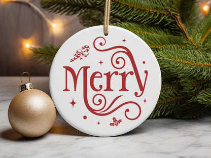 Wood Christmas Ornament SVG Cut File - Merry