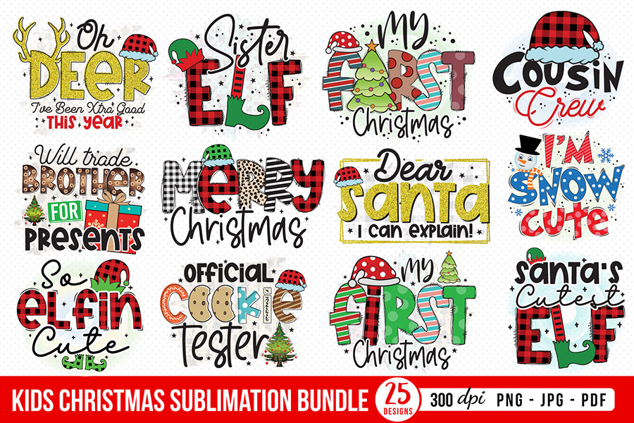 Kids Christmas PNG Sublimation Bundle