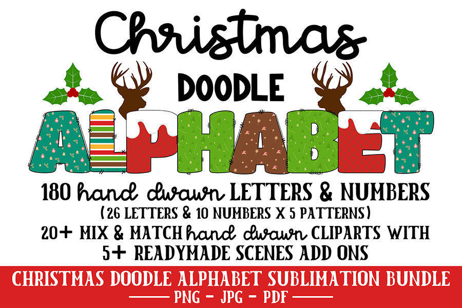 Christmas Doodle Alphabet PNG Bundle Vol.2
