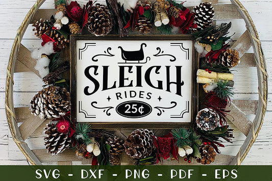 Sleigh Rides SVG, Farmhouse Christmas Sign SVG