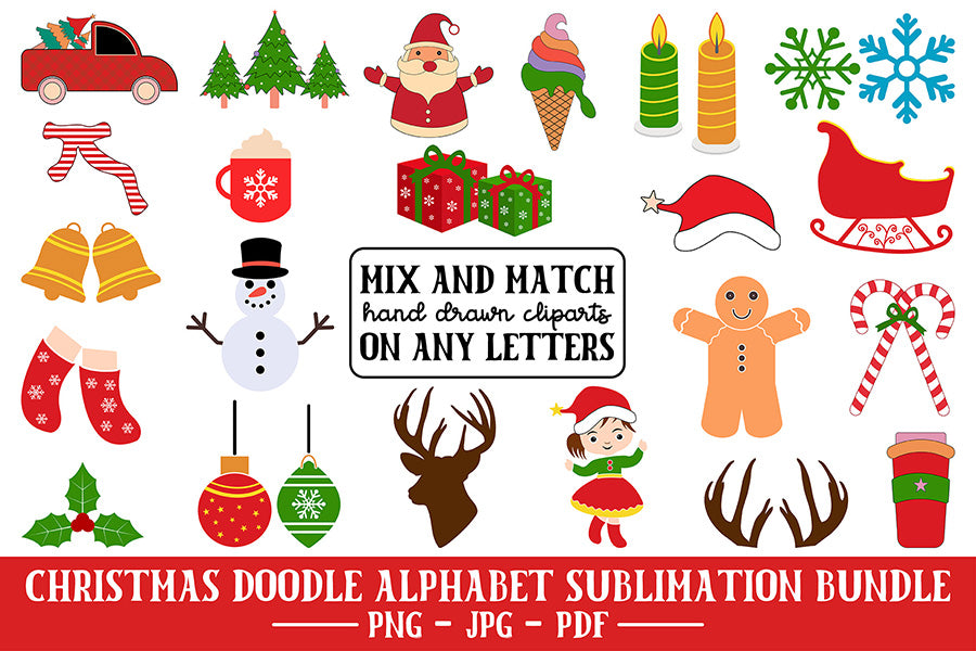 Christmas Doodle Alphabet PNG Bundle Vol.2