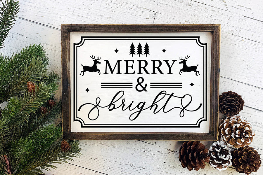 Farmhouse Christmas Sign SVG, Merry & Bright