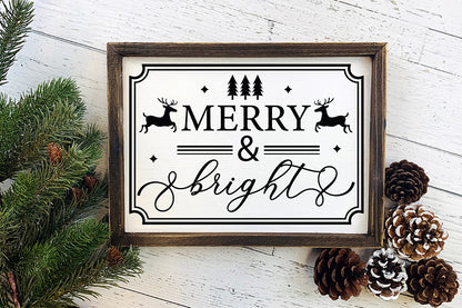 Farmhouse Christmas Sign SVG, Merry & Bright