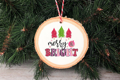 Merry & Bright, Pink Christmas PNG Sublimation