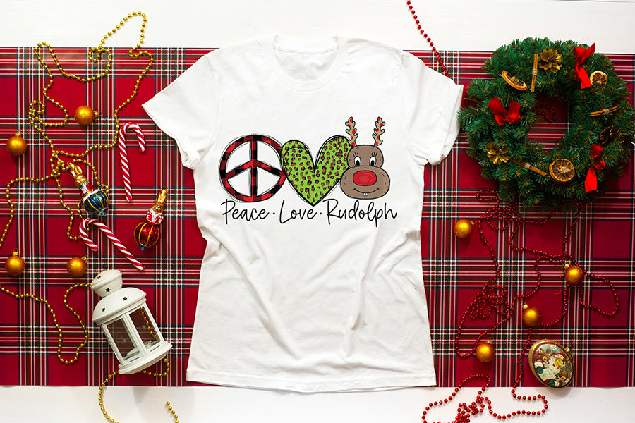 Peace Love Rudolph, Christmas PNG Sublimation