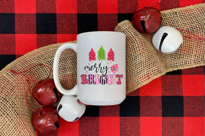 Merry & Bright, Pink Christmas PNG Sublimation