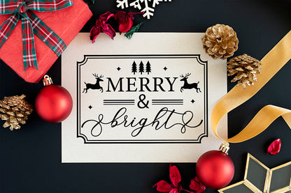 Farmhouse Christmas Sign SVG, Merry & Bright