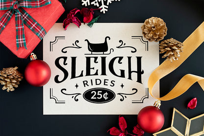Sleigh Rides SVG, Farmhouse Christmas Sign SVG